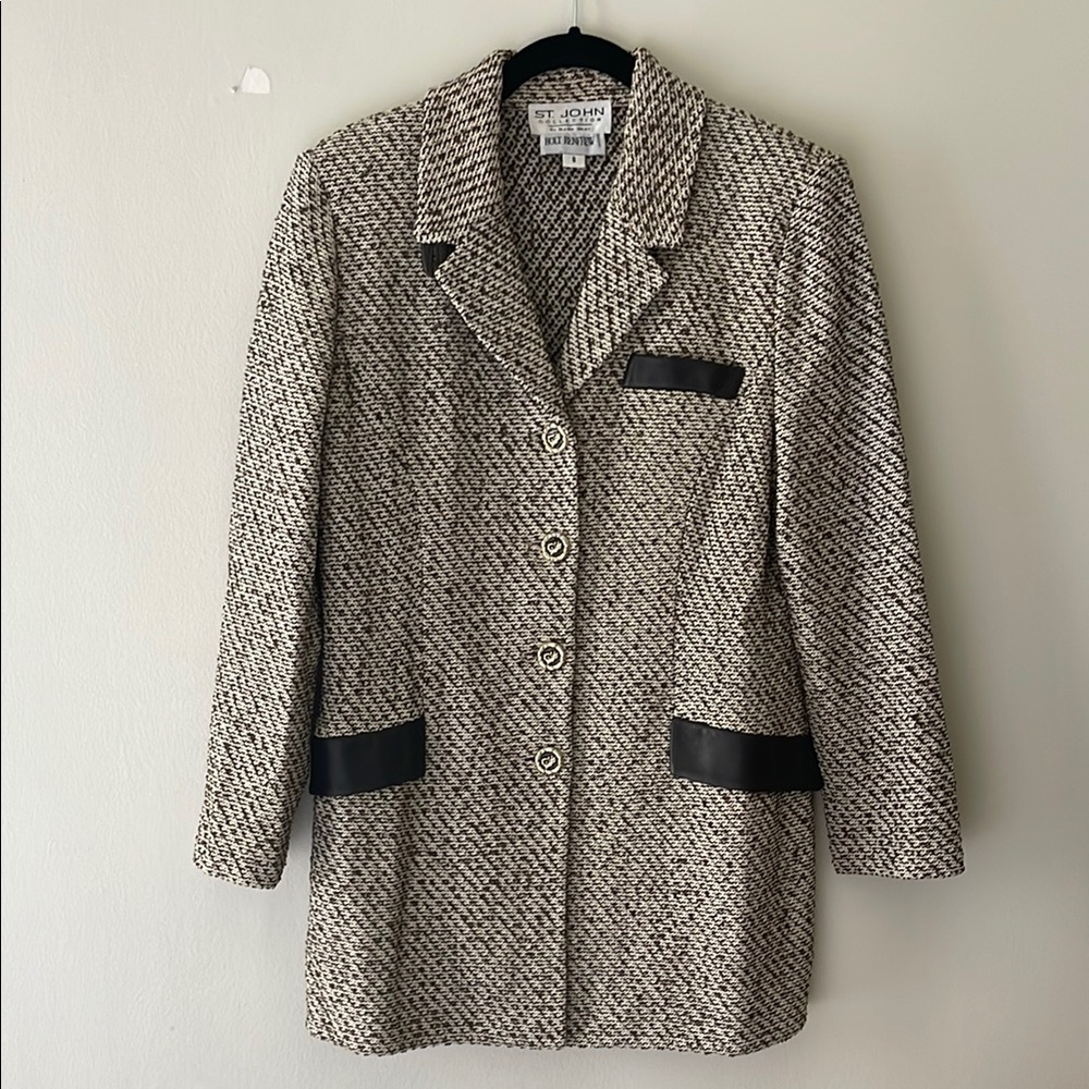 Vintage St. John Women's Wool Jacket With Leather Details